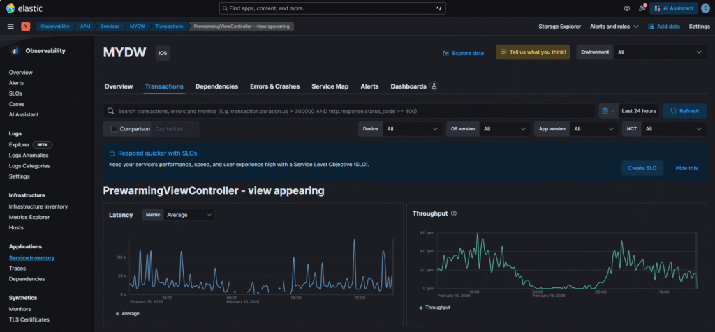 Elastic APM Latency e Throughput - analisi prestazioni applicative